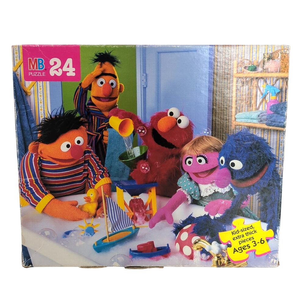 VTG Sesame Street 24 Piece Jigsaw Puzzle Bathtub Bert Ernie Elmo Grover Complete